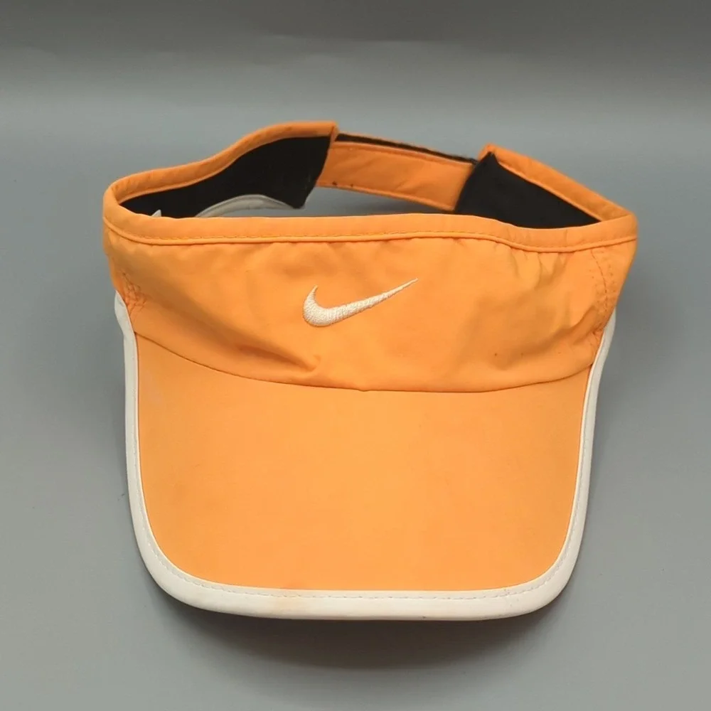 Vintage Nike Dri-Fit Hat Cap Visor Strapback Orange Running Tennis OSFA Y2K